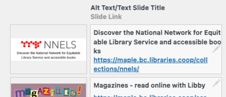 Screenshot shows where to add the relevant Alt Text for a slideshow image.